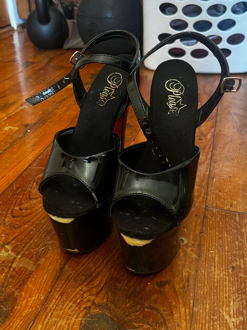 Pleaser Black Patent Platform Peep-Toe Ankle-Strap Heels